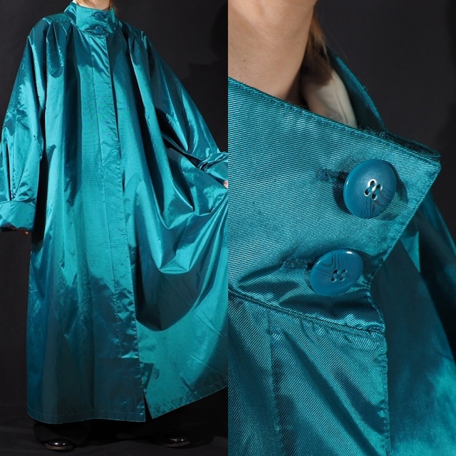 極光 - Aurora gloss Turquoise Blue color stand collar maxi long coat