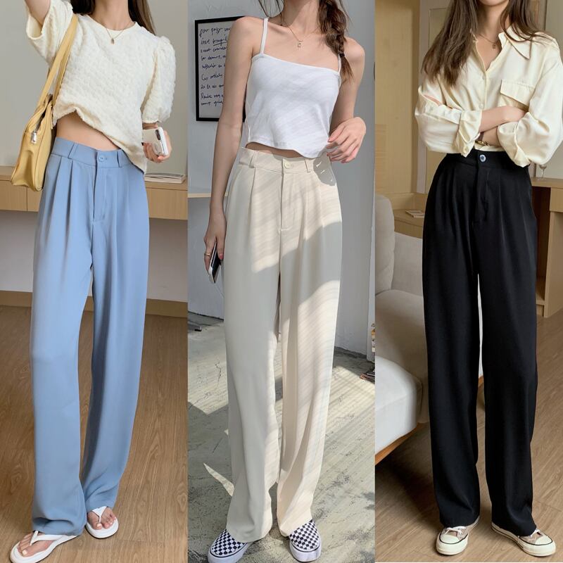 パンツ サマー薄手ハイウェストウェストスタンダードカジュアル ピンク レトロ 夏物 YY-ファッション25781333717