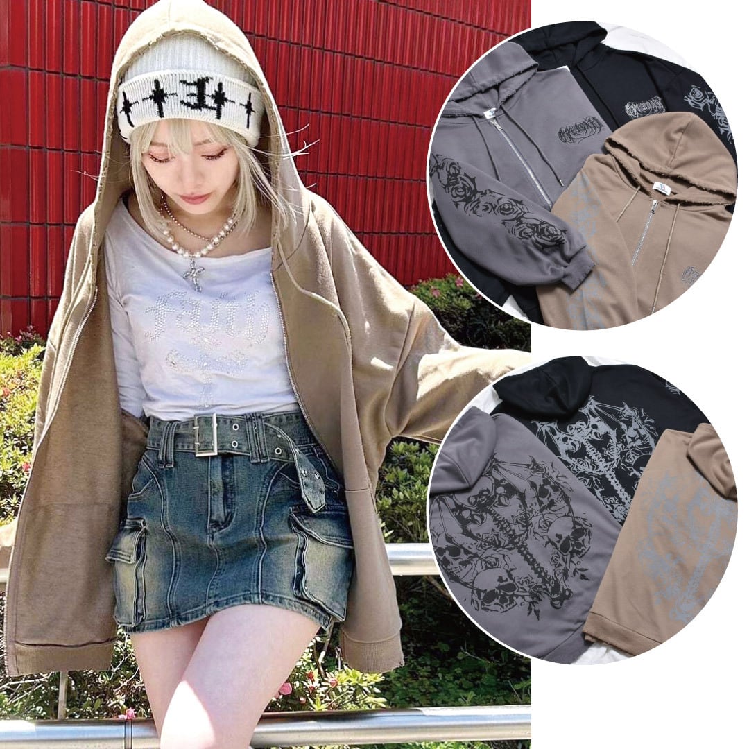 【50%OFF】ROSE SKULL ZIPパーカー