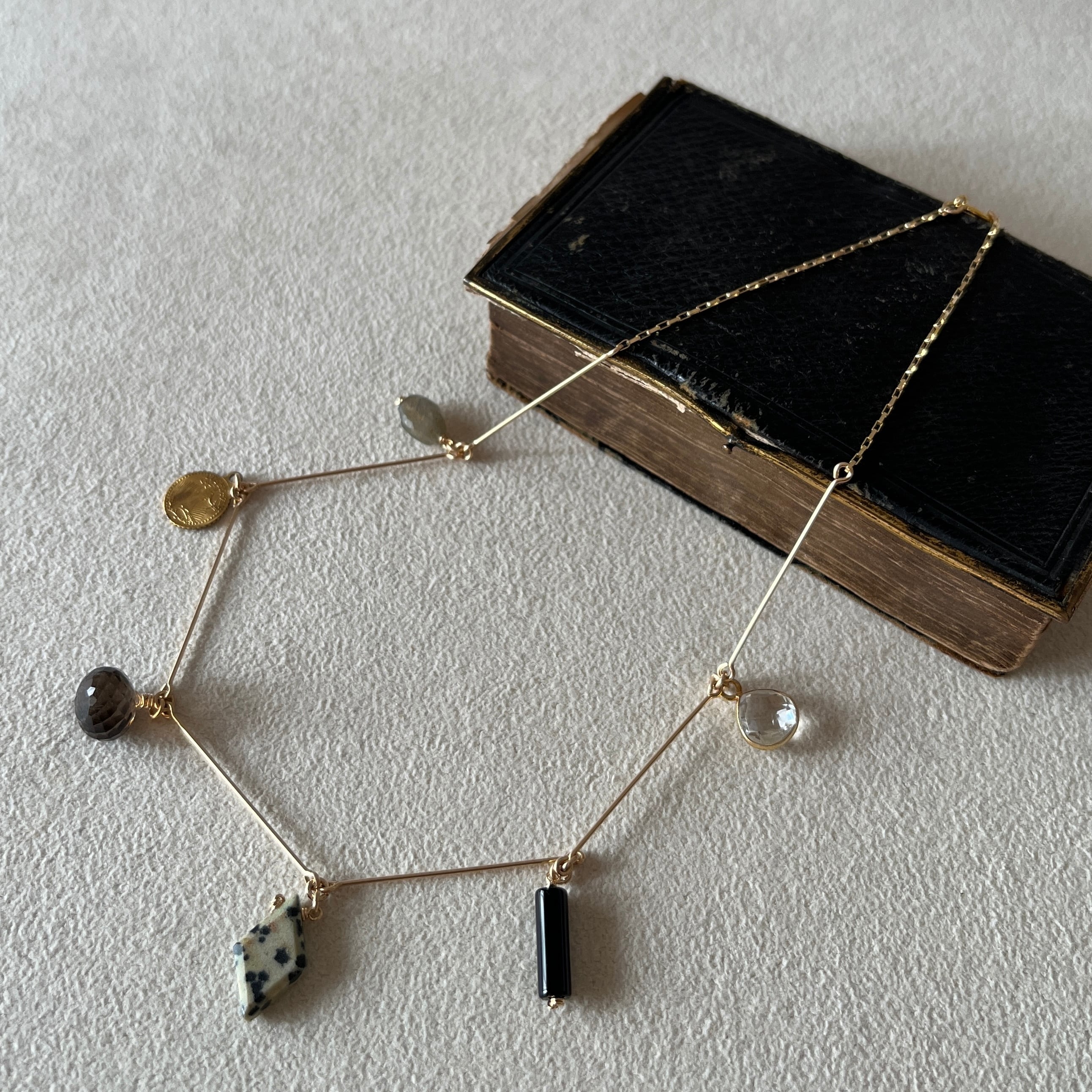 スモーキークォーツのバーチャームネックレス