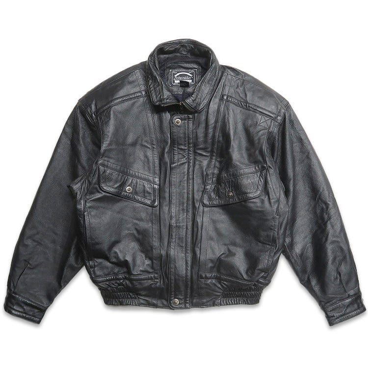 L 』GAP ギャップ レザージャケット ブラックレザー フルジップ レザー