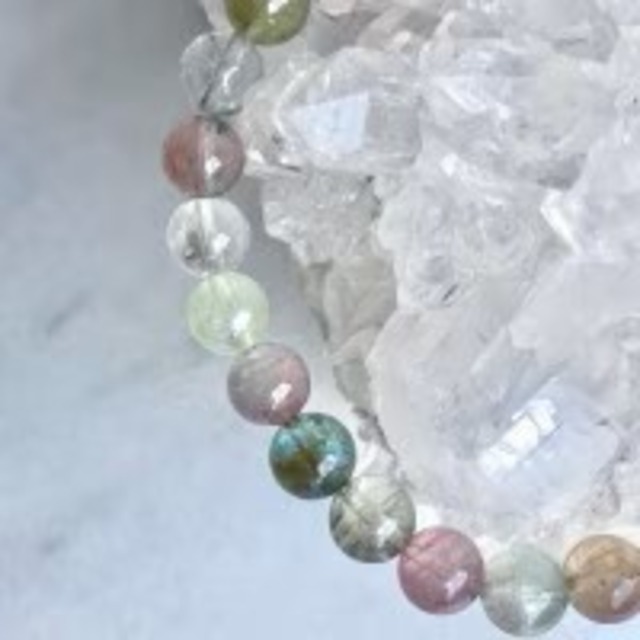 【希少・超美石】【高品質】マルチカラートルマリン　6.5ｍｍ　ブレスレット　NO.3868