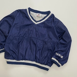 -VINTAGE- KIDS NIKE V NECK PULLOVER NYLON JACKET -NAVY- [5/6]