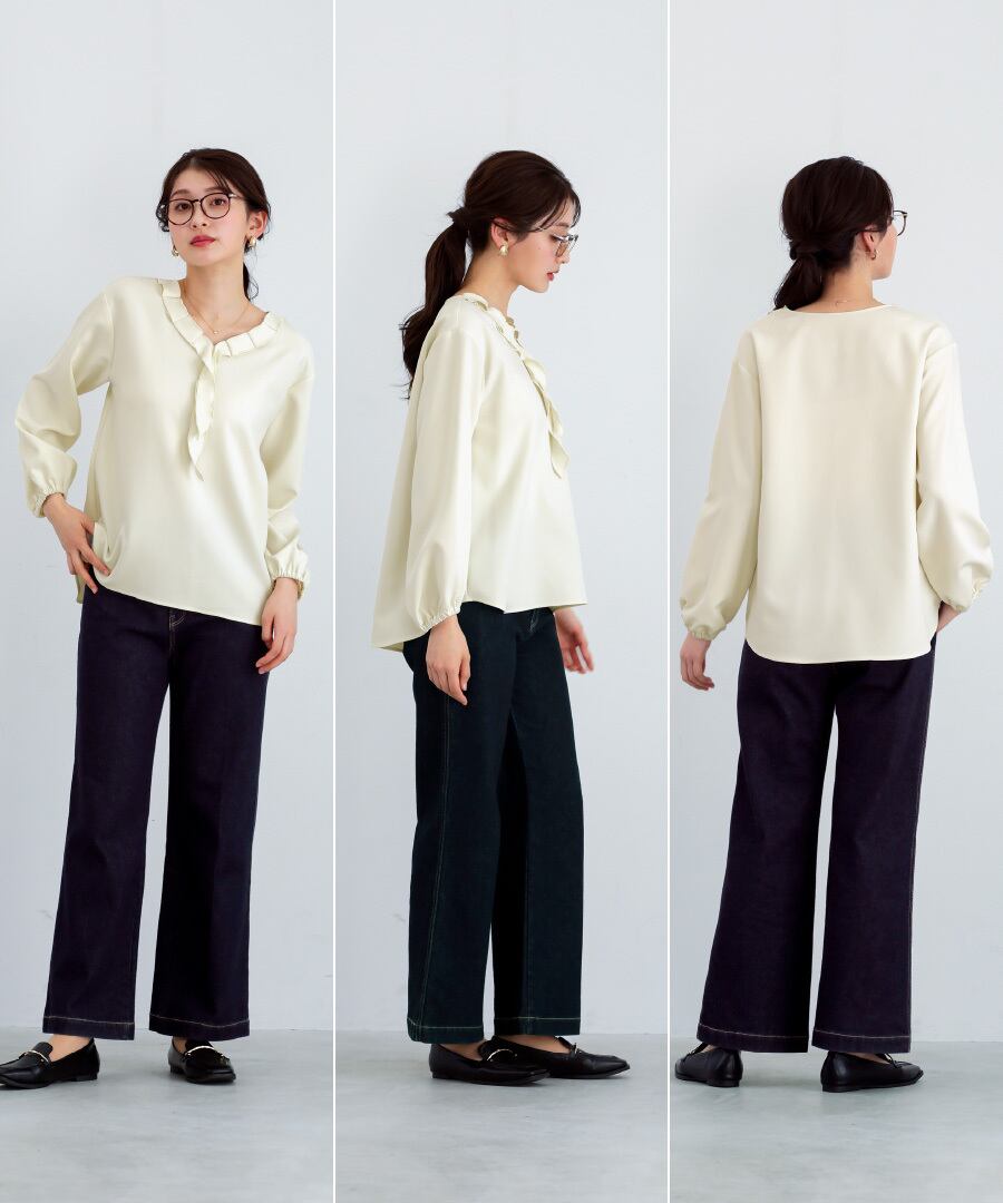 SALE 50％OFF】【 ディテールで魅せる 】 ダブルクロス・タックフリル