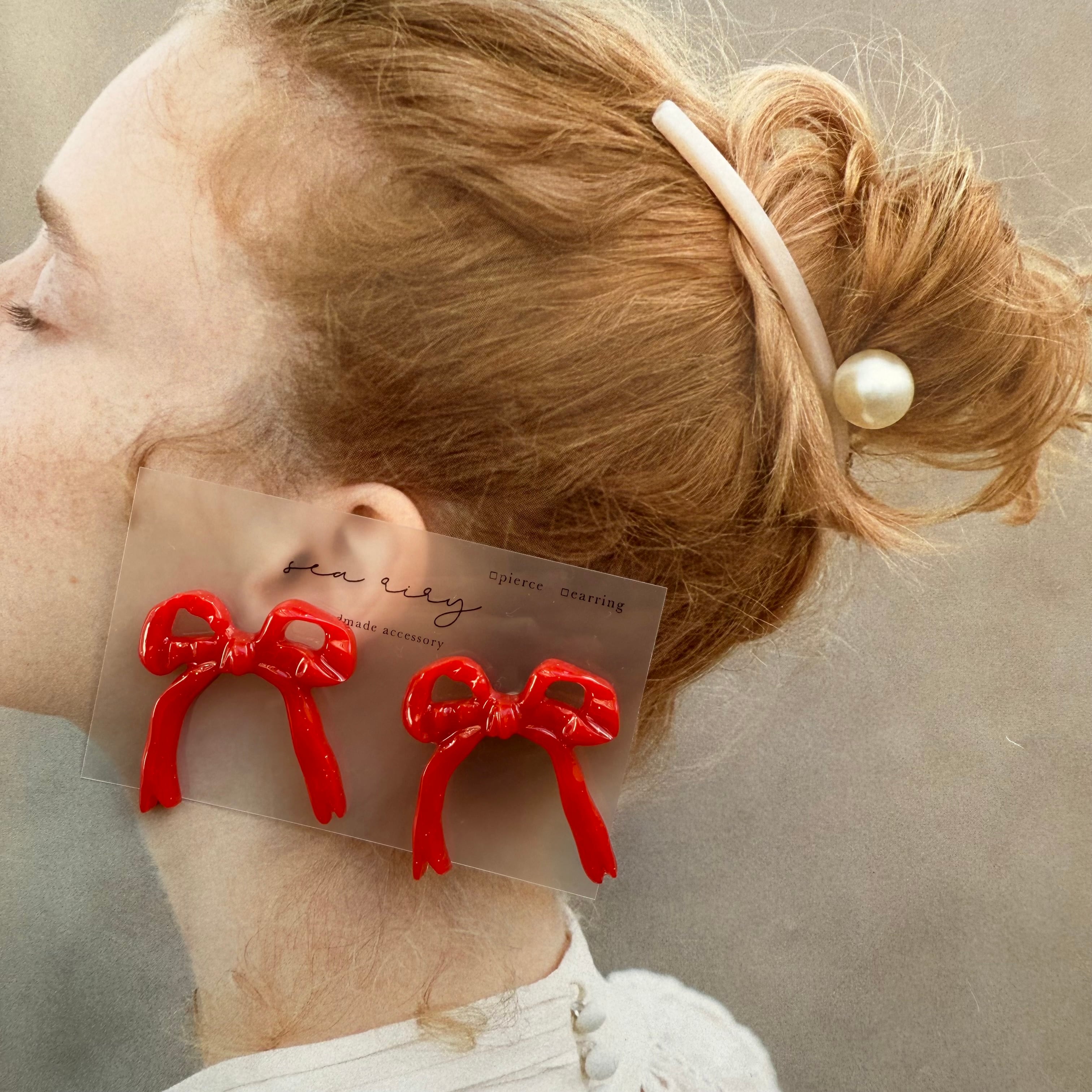 no.906 リボンピアス ribbon あかいろ red リボンアクセサリー