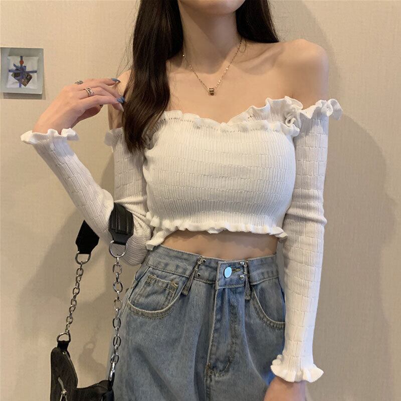 ショートトップス スプリングスタイルストラップレススリムTシャツ ロング 春物 萌量不足31817137308