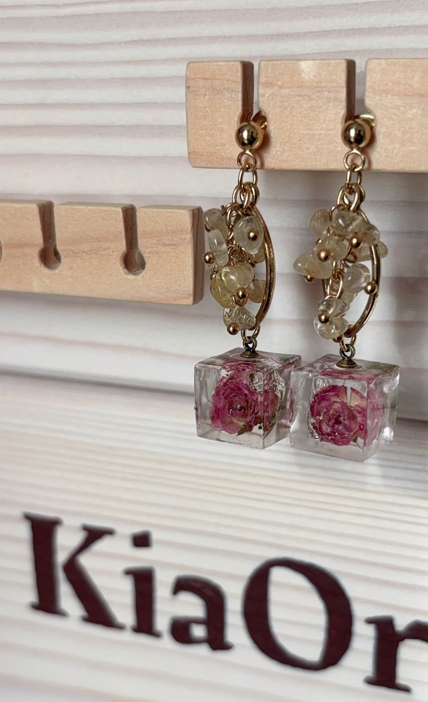 極小ミニ薔薇キューブ ピアス/イヤリング #26014 | kiaora-rose-