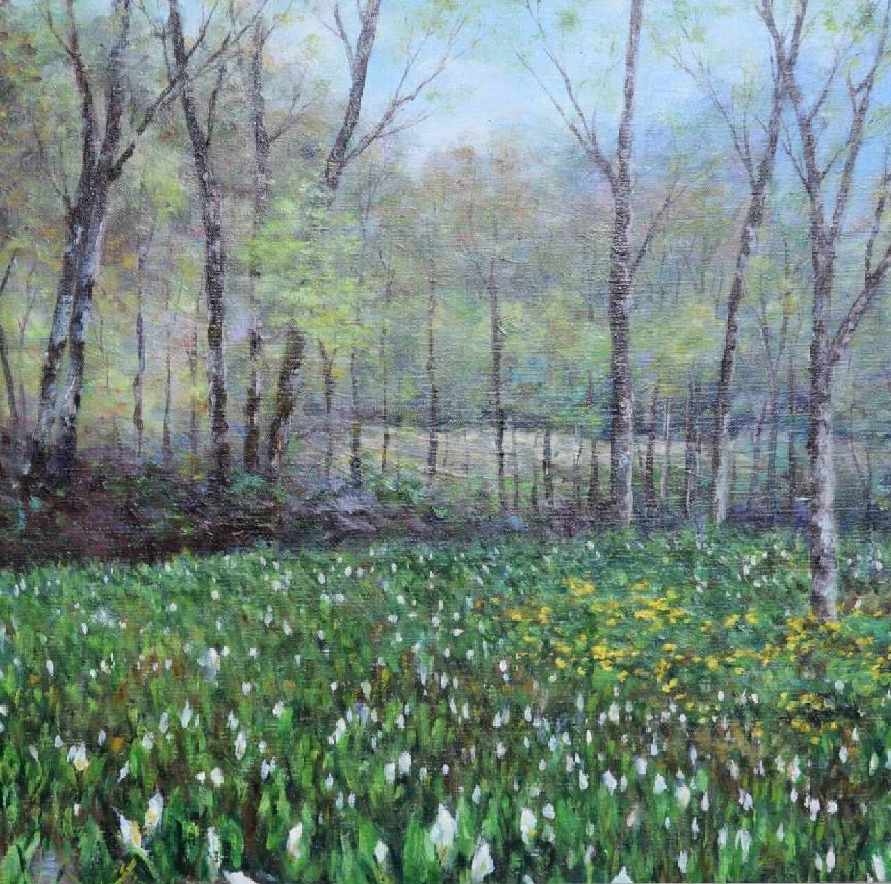 油彩 南波秀好 「水芭蕉 尾瀬」1983年作品 無所属 個展主義 1989年美術
