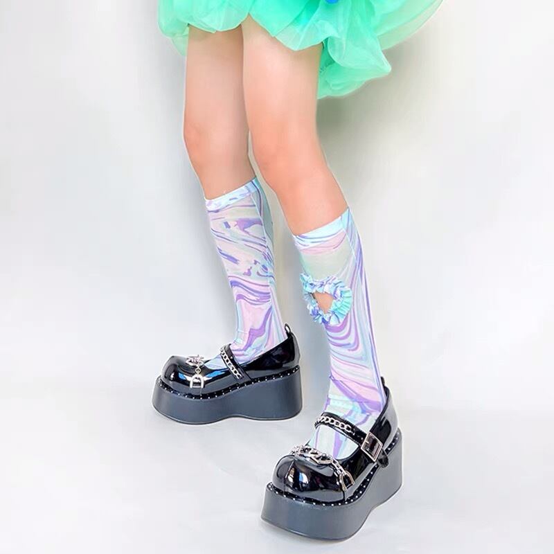 靴下 サイバー 穴あき グラデーション 水色 紫 靴下 デコレーション