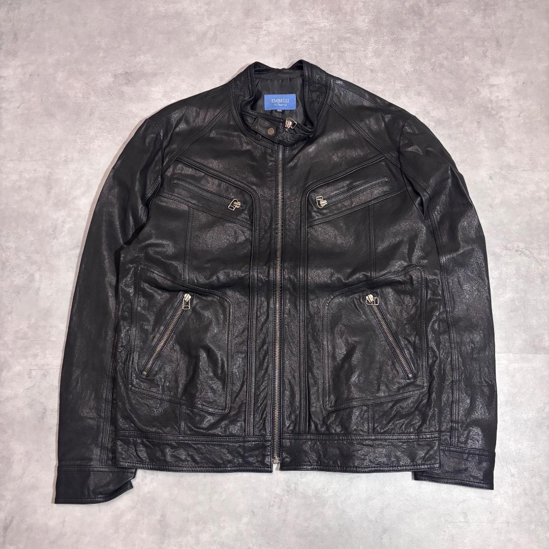 レザージャケット 古着 ライダース羊 シープ ブルゾン XL 黒 17398