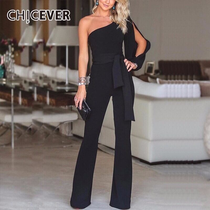 CHICEVERオフショルダーセクシーなプラスサイズのジャンプスーツの女性は不規則なスリムストレートパンツジャンプスーツの夏をひもで締めます レース 大きめサイズ サマー 夏物 レースアップ 6base55860969279
