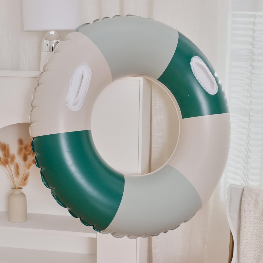 【努力特価】浮き輪 浮輪 大人用 100cm スイミング 浮具 持ち手 シンプル 空気入れ おしゃれ ビーチ プール パーティー エクササイズ 水遊び お風呂 水遊び用 暑さ対策 (100#取っ手付き グリーン)