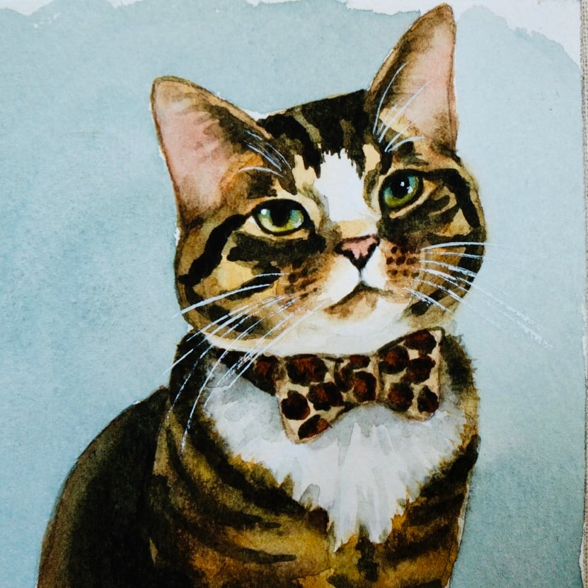 猫の絵 443 キジ白猫 水彩画 原画 2L判 猫の絵 386 水彩画 原画 キジ白 | Forest cat