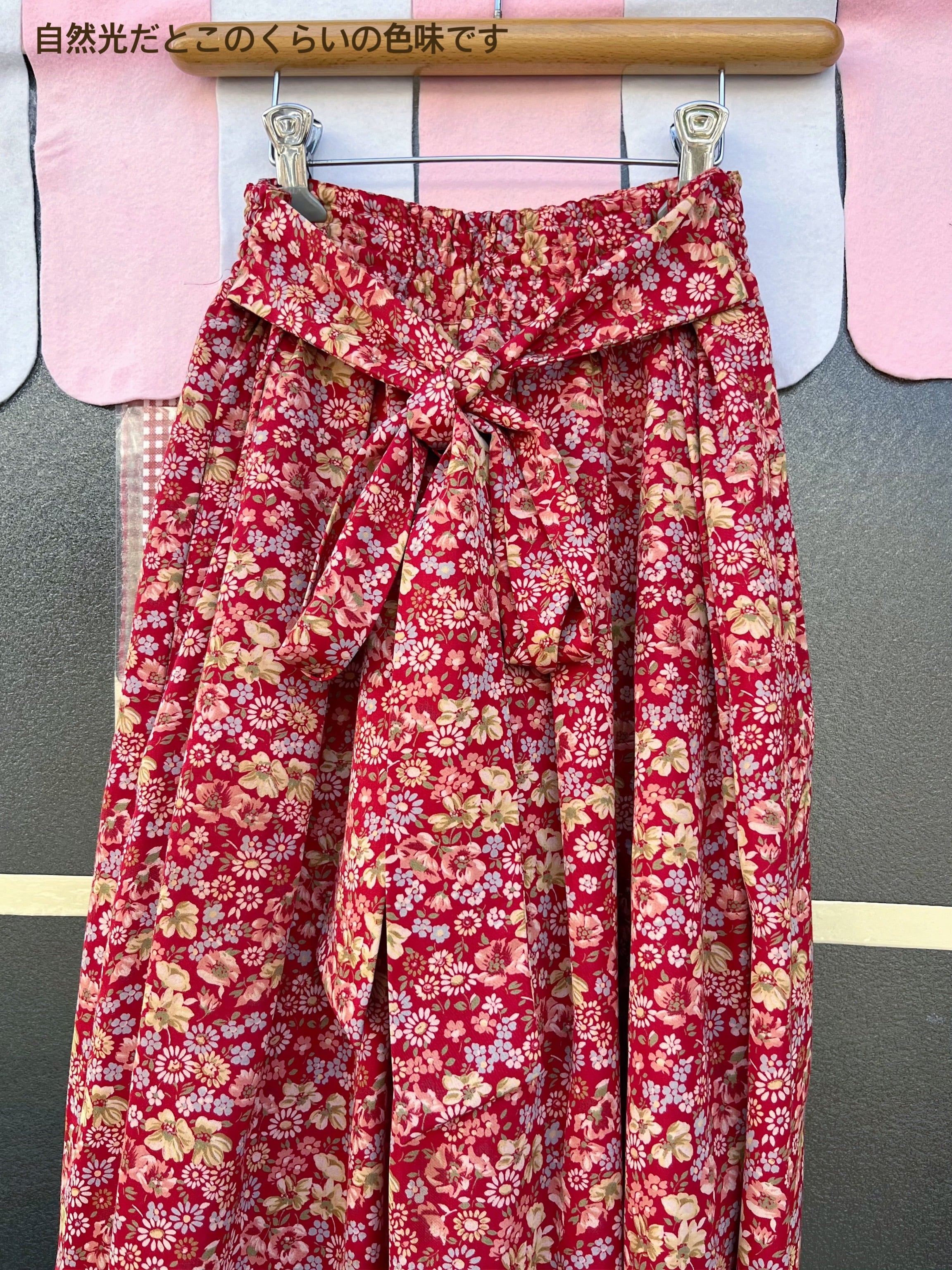 red flower waist ribbon skirt