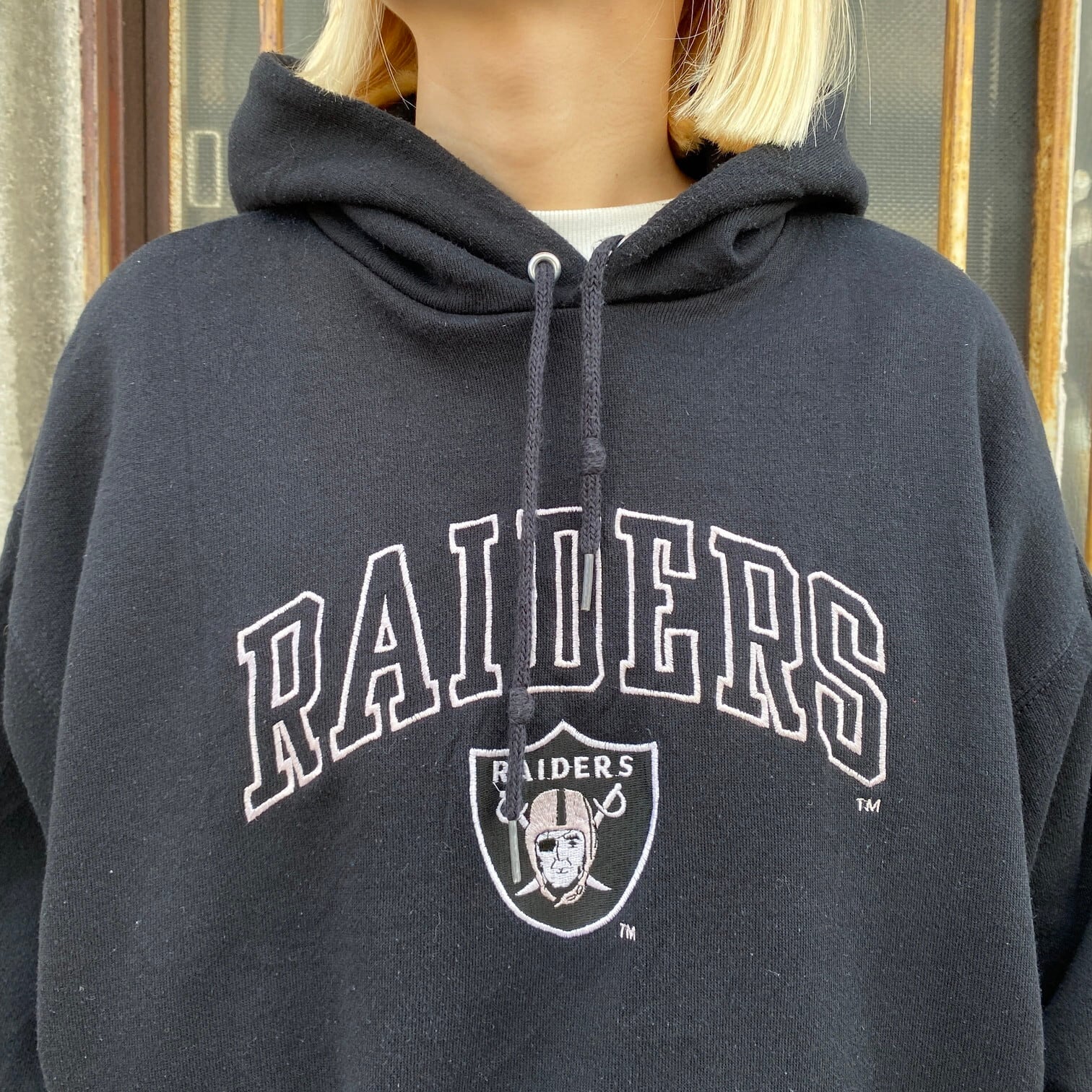 USA製 90年代 NFL ロサンゼルス・レイダース 刺繍 スウェットパーカー 