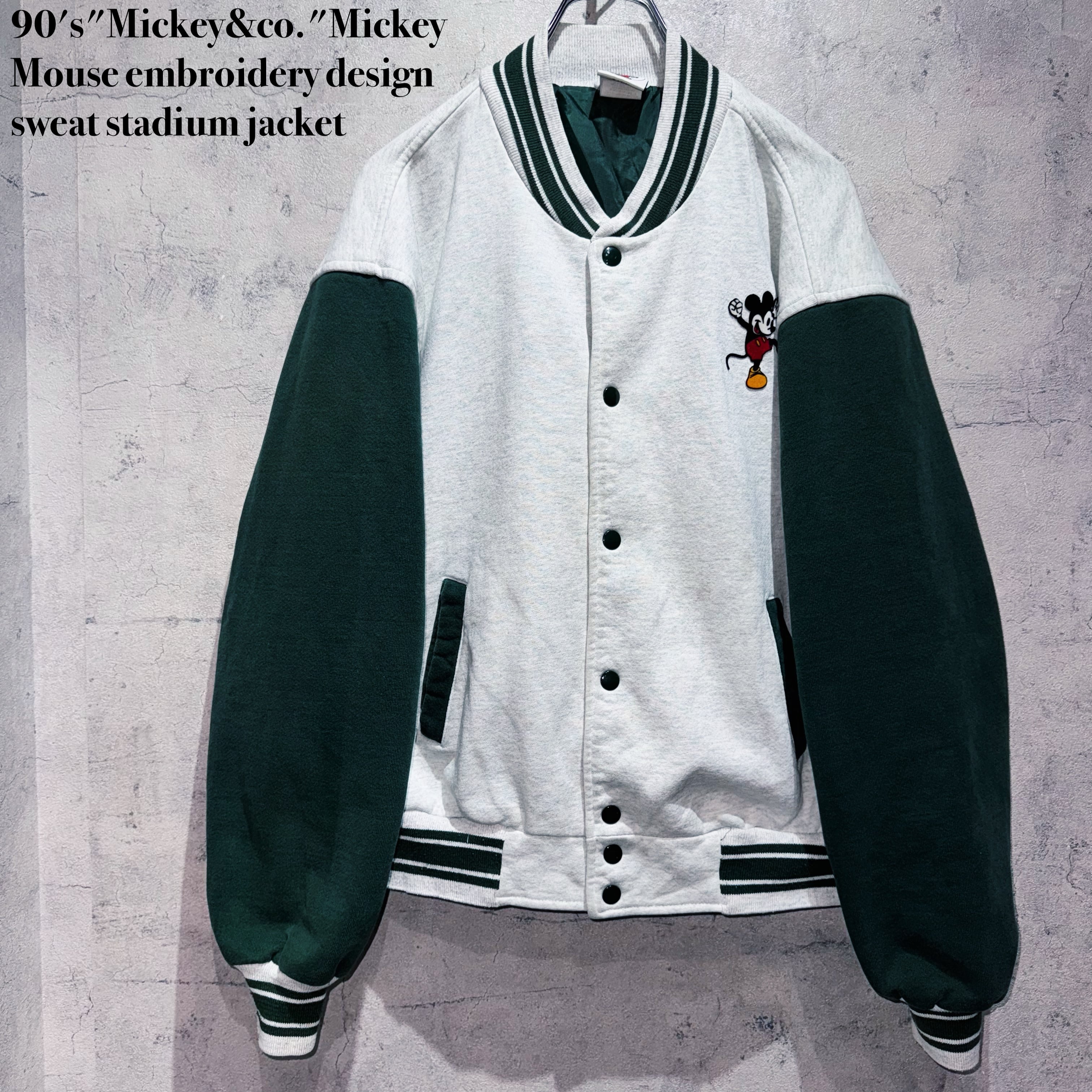 90's"Mickey&co."Mickey Mouse embroidery design sweat stadium jacket
