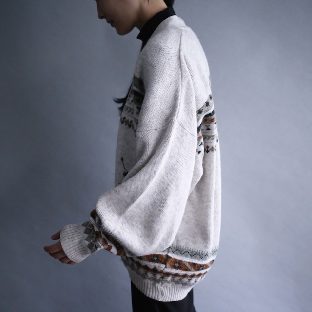 one point "和" motif human embroidery design geometry pattern loose silhouette 5b cardigan（made in italy）