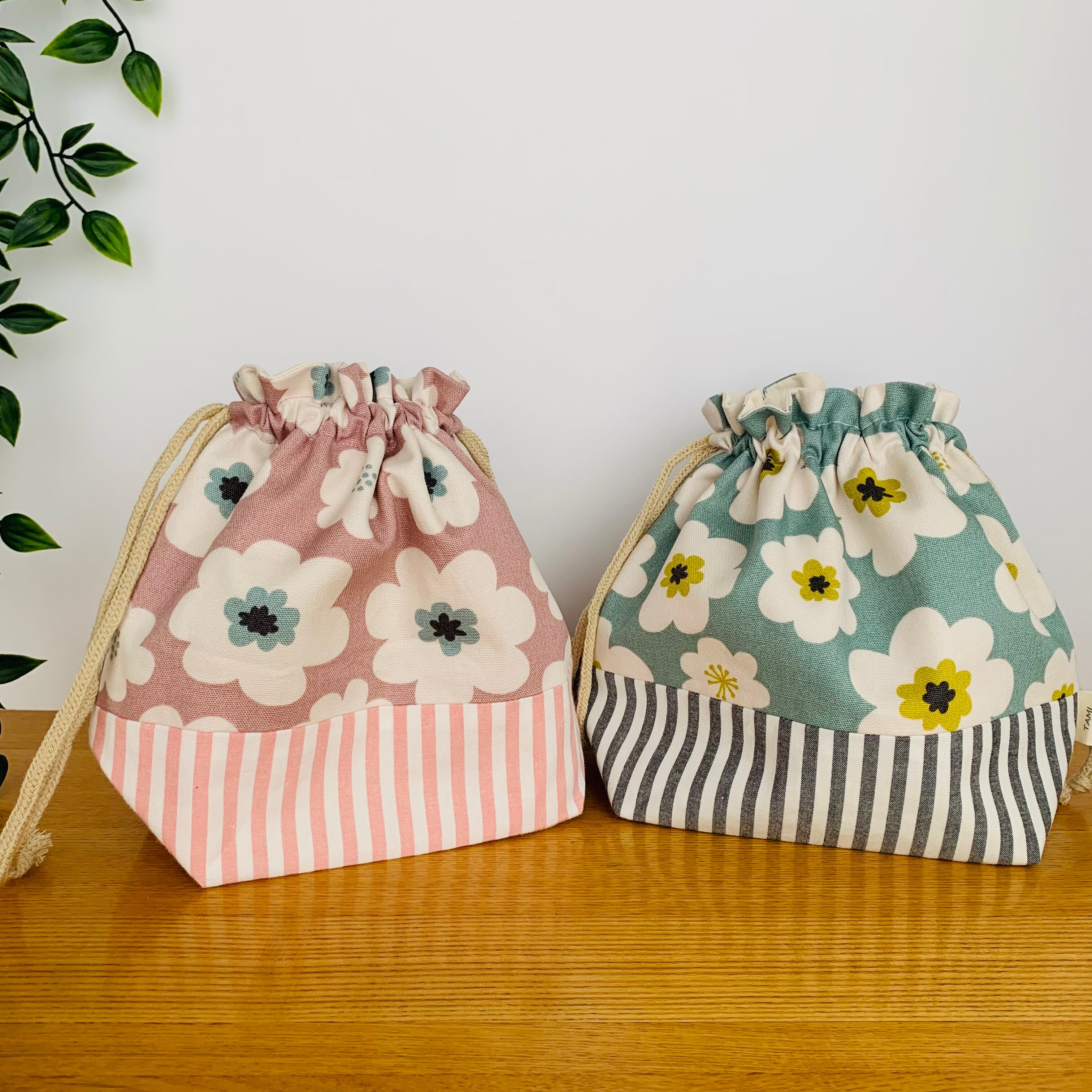 巾着袋M『くすみflower』