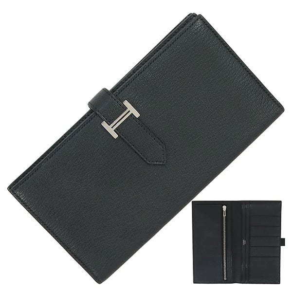 Used HERMES エルメス ベアンスフレ 長財布 ノワール ブラック シェーブルミゾール シルバー金具 超美品
