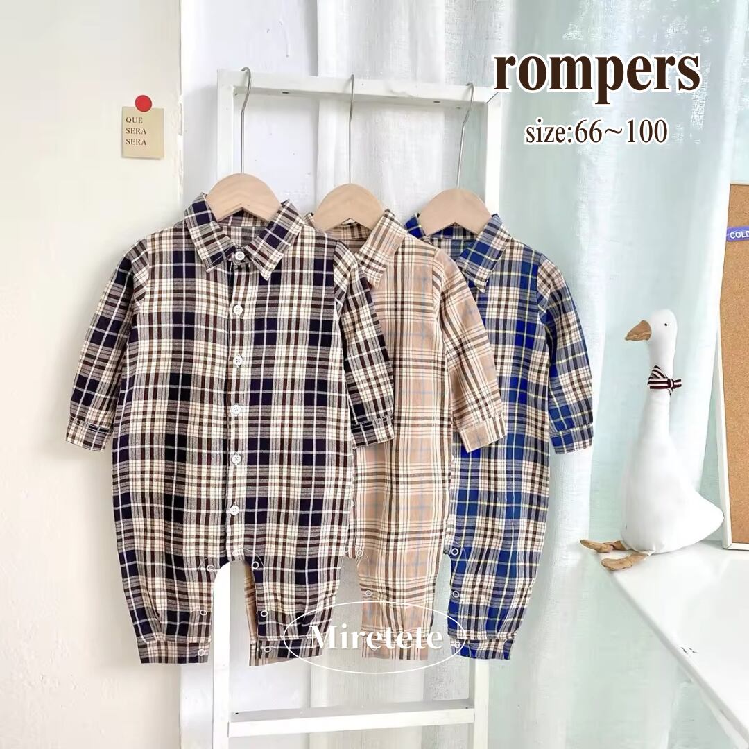 【取寄】上品なbabyBOYに決まるチェックシャツロンパース
