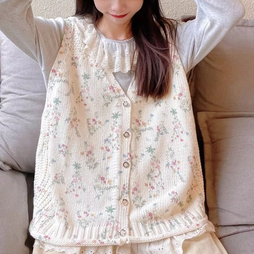 小花柄ニットベスト ・8531