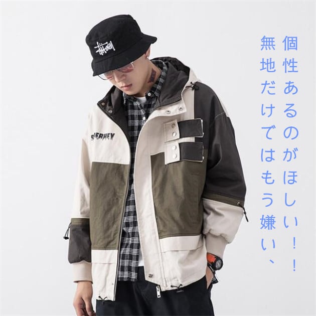ジャケット フード付き 長袖 2色 コットン ストリート系 7560 ジャケット フード付き メンズ 長袖 2色 コットン ストリート系