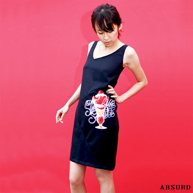 【１点物】  ABSURD ワンピース パフェ プリント BLACK 黒 レディース ドレス 受注制作 アブサード COUNTRY GIRL
