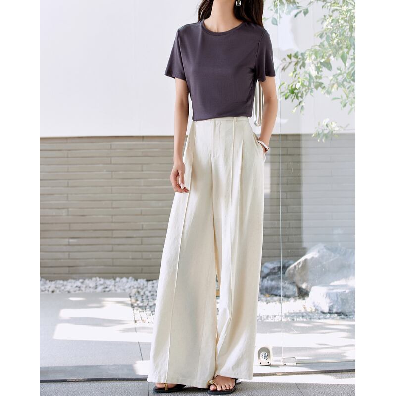 センタープレス フルレングス リネンワイドパンツ U0401