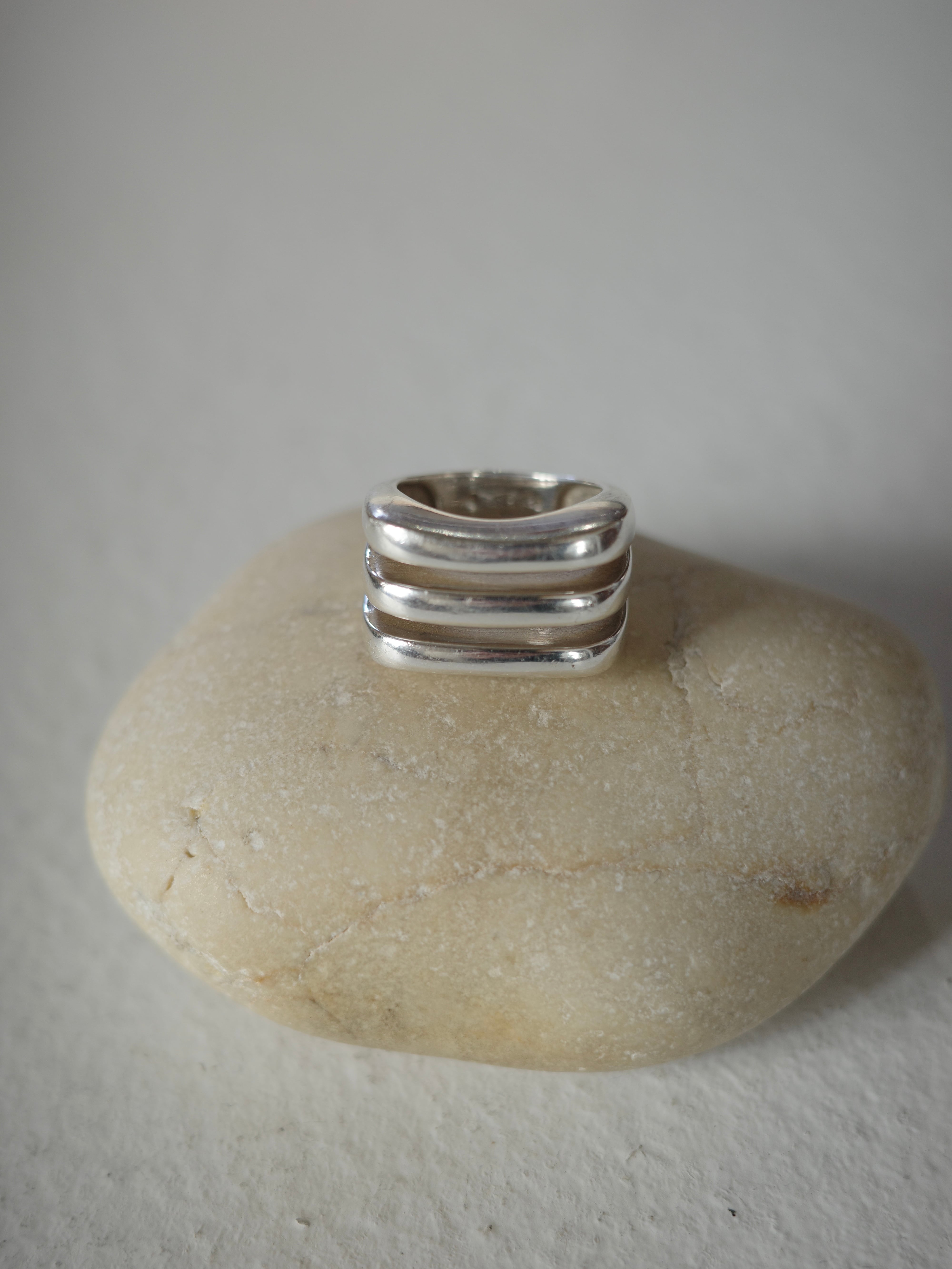 <vintage silver925>triple line square ring