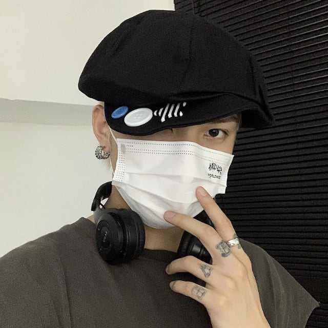 【予約販売】キャスケット メンズ 紳士 帽子 ポップ ボタン 無地 ブラック 黒 ピンク こなれ感 お洒落 韓国 トレンド