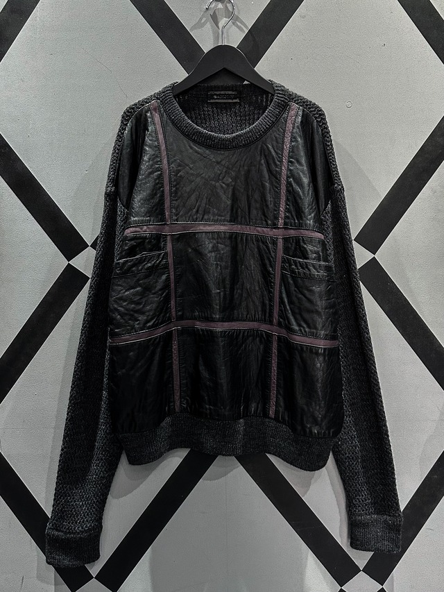 【X VINTAGE】"SAXONY" Leather Swiching Vintage Loose Pullover Knit