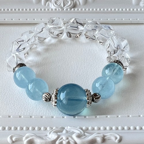 【アクアマリン 水晶 デザインブレスレット】‪‪❤︎‬送料無料‪‪❤︎‬天然石 パワーストーン