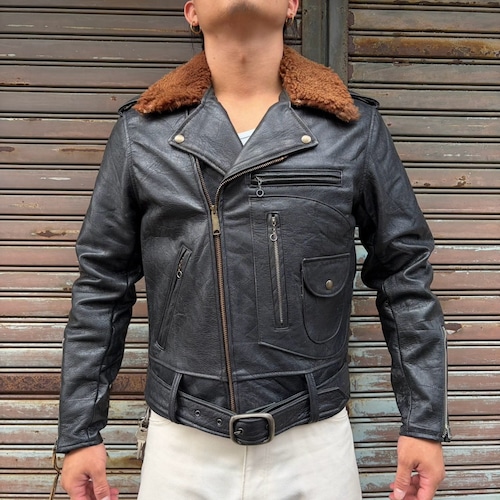 Vintage Leather D-Poket Riders Jacket 再構築 ヴィンテージ レザー ライダースジャケット ムートンカラー ダブルライダース 40s 50s モーターサイクル ブラック 42