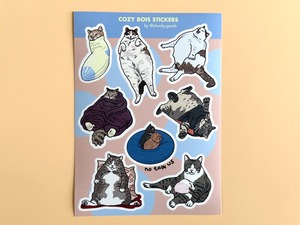 くつろぐ猫のステッカーシート　Cozy bois stickers【Chonky Goods by PHS】[CG-06]