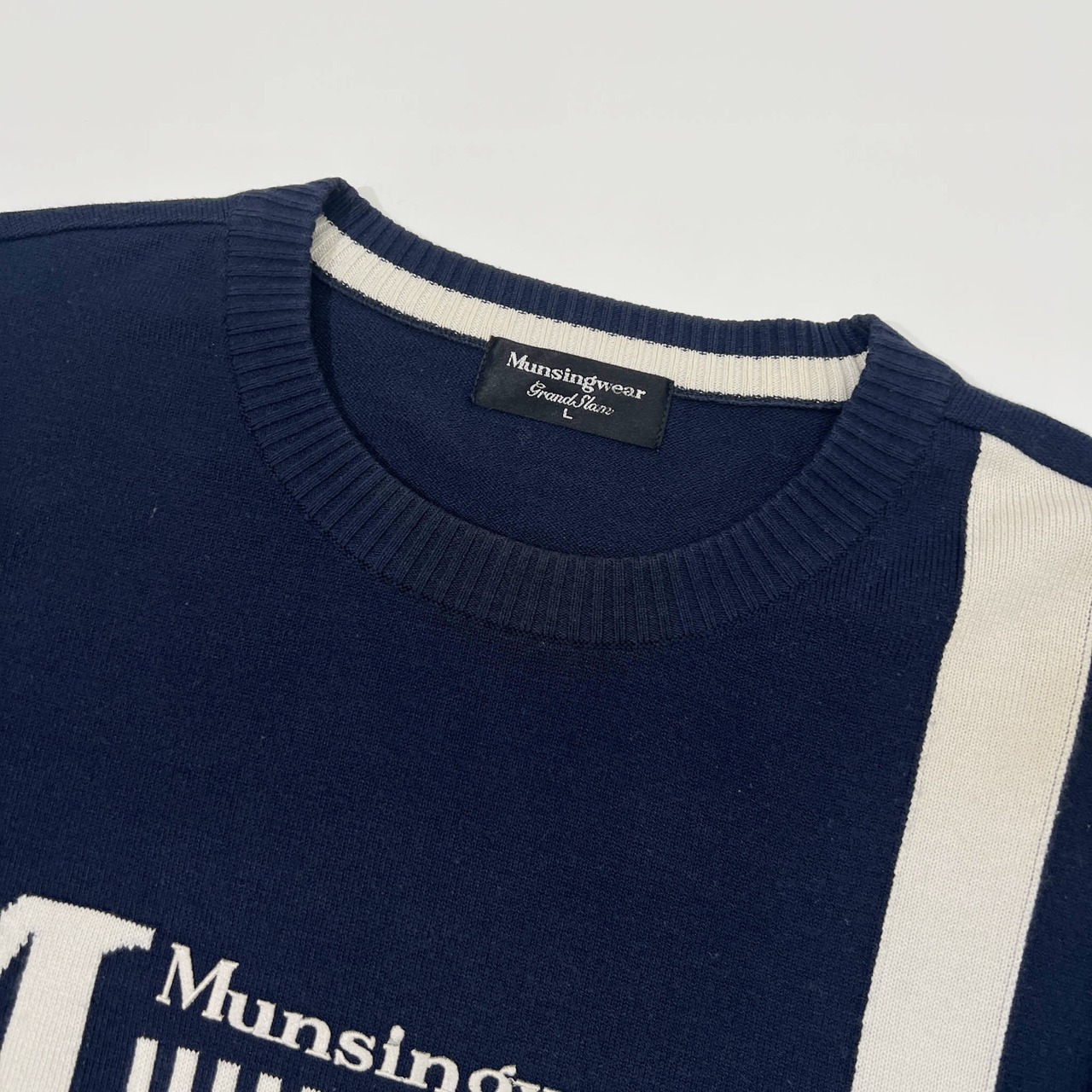 Munsingwear Grand Slam マンシングウェア フロッキープリント ニットセーター L/ネイビー/薄手