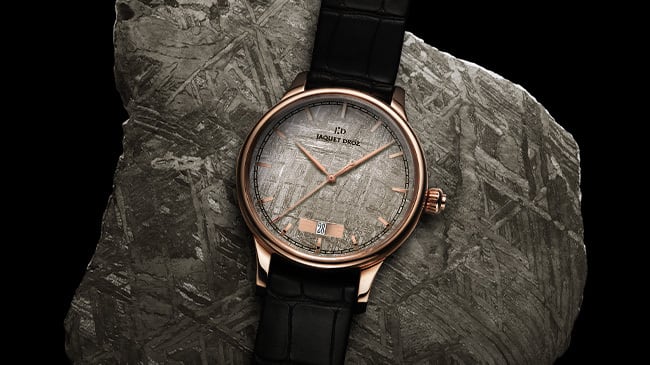 【JAQUET DROZ ジャケ・ドロー】GRANDE HEURE MINUTE QUANTIEME METEORITE　グラン・ウール ミニット カンティエーム メテオライト／国内正規品 腕時計