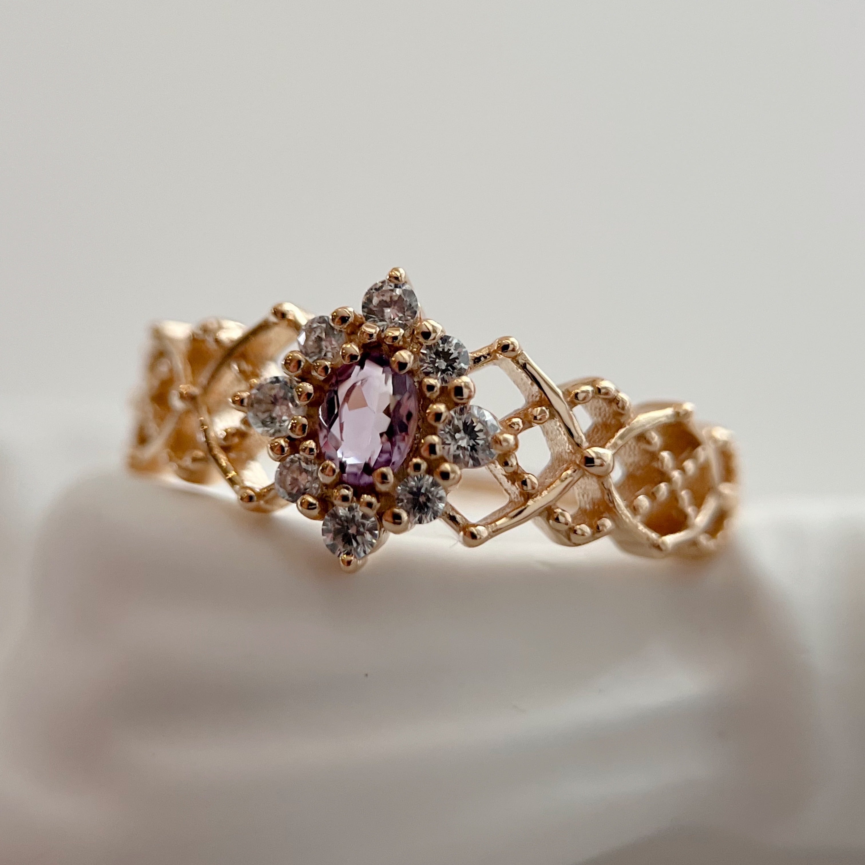 天然アメジスト　スノーフレークリング　silver925製