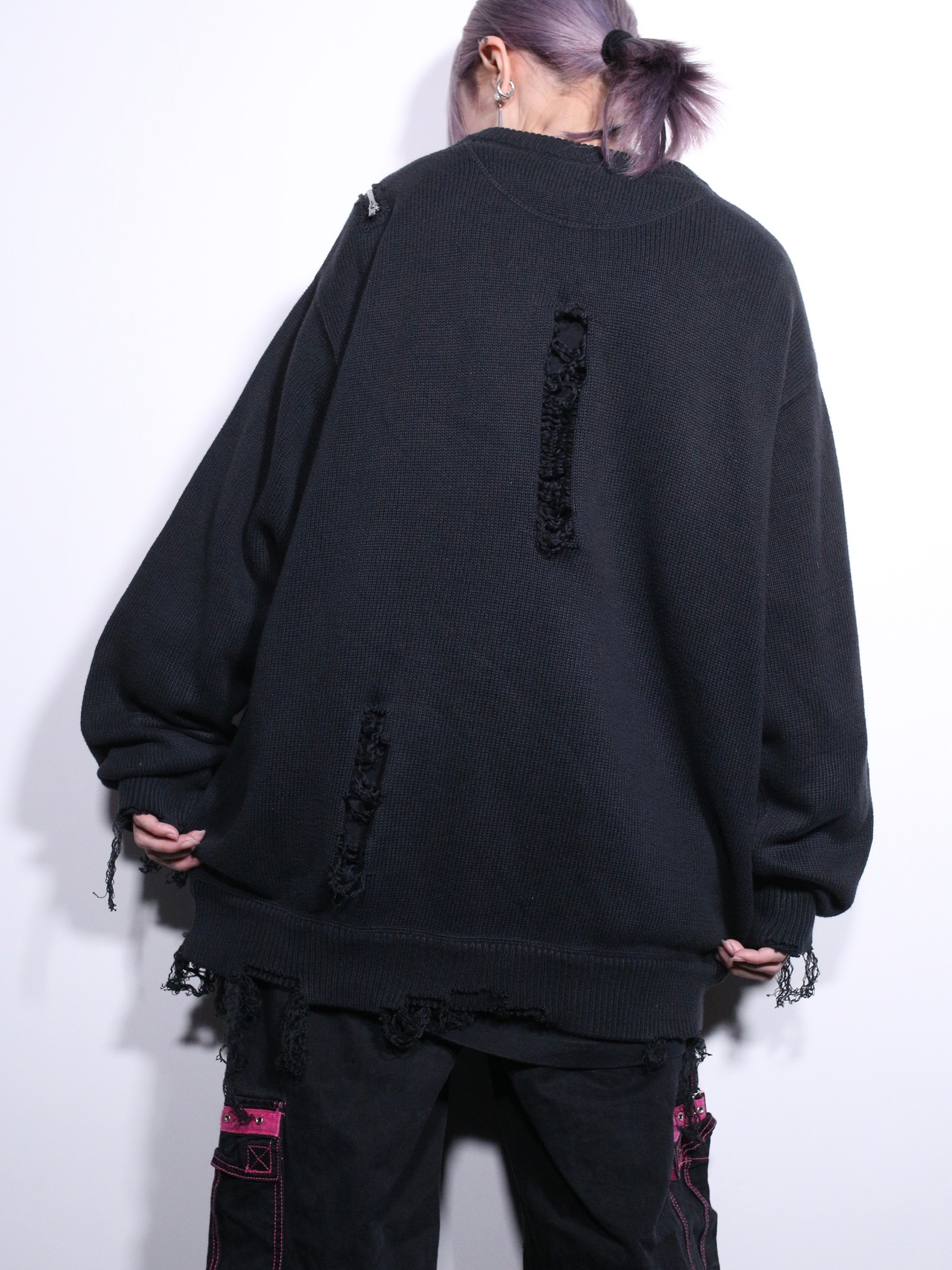 REMAKE / multi zipper and boro custom black knit - 5