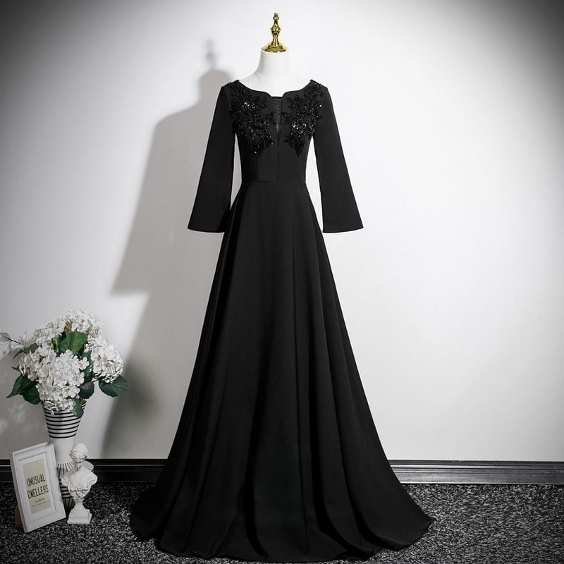 スパンコール装飾ロングスリーブドレス D1764