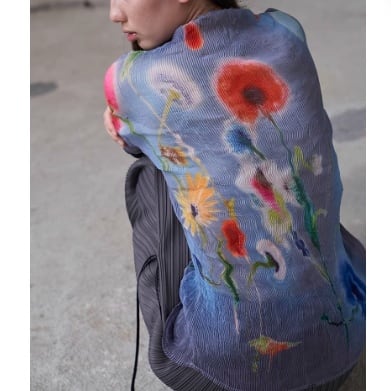 Sheer Pleated Print Tencel Top*S-804