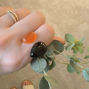 【秋の大人リング】オレンジカーネリアン×ブラックオニキスのフォークリング　秋リング
