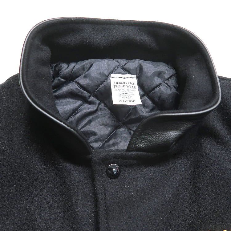 古着 ウール 袖レザー スタンドカラー 切り替え スタジャン 刺繍