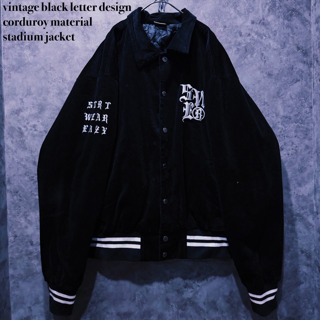 【doppio】vintage black letter design corduroy material stadium jacket