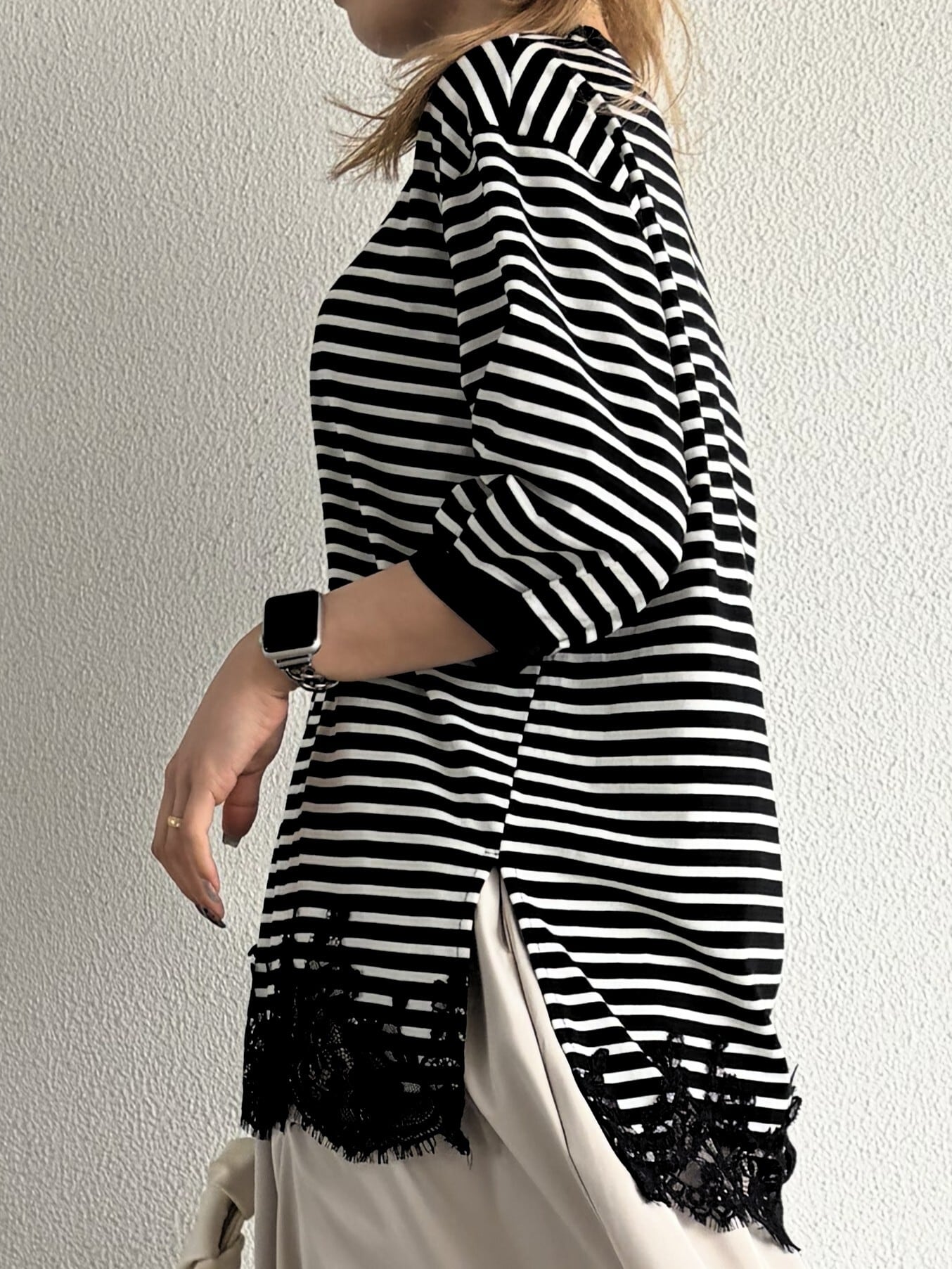 N°9286!】ボーダー天竺裾レースTシャツ（9207-64525） | 9286 Fashion Lab