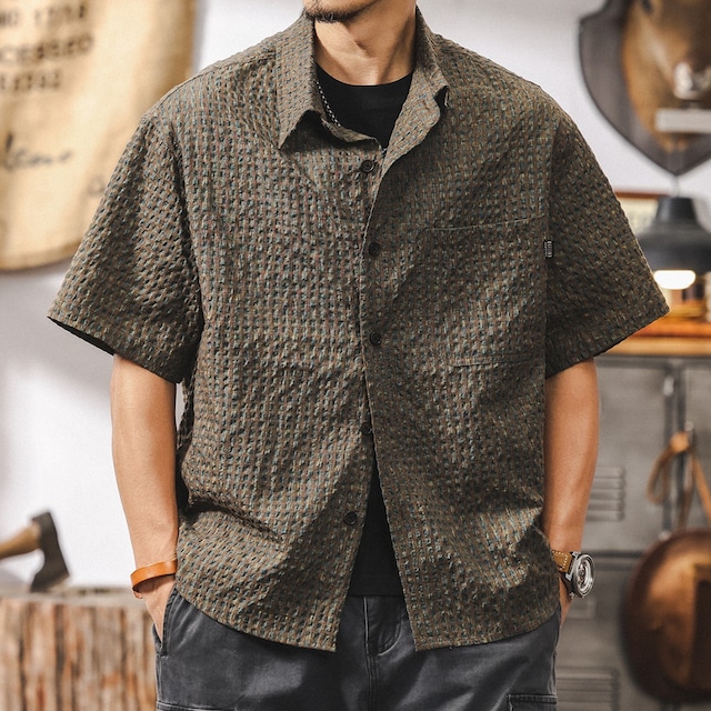 Single pocket vintage seersucker cool shirt ( 2color )