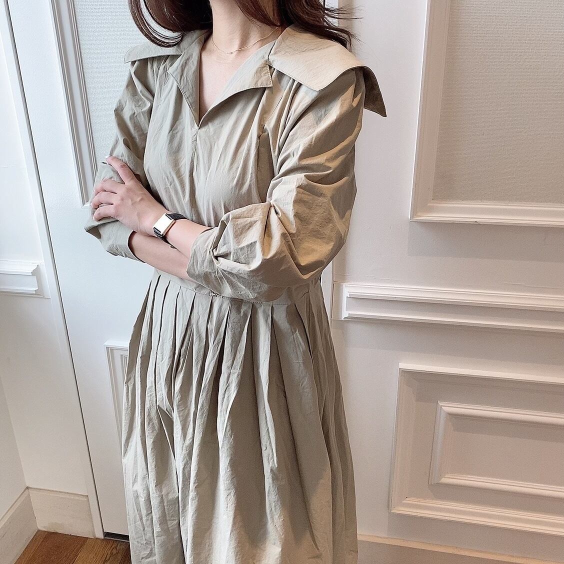 Sailorcollar onepiece / khaki (10月中旬頃発送予定)