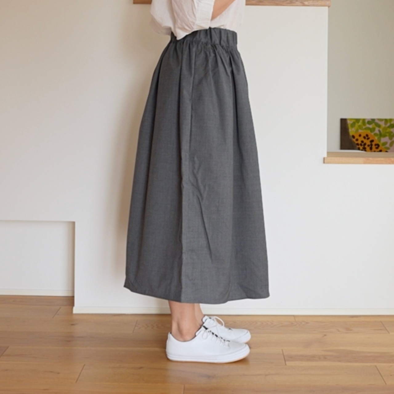 ギャザースカート - サマーウール グレー - 2