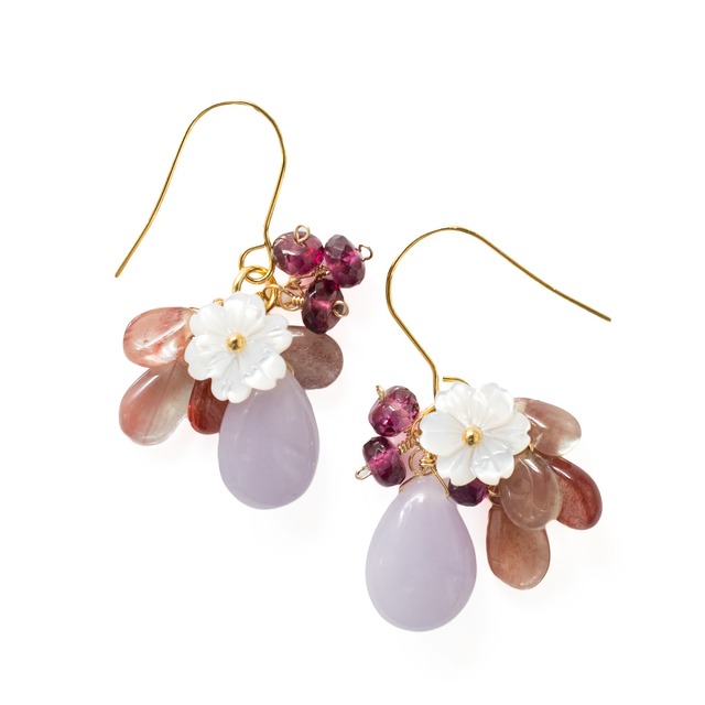 イットリウムフローライト アンデシン グレープガーネット お花ピアス