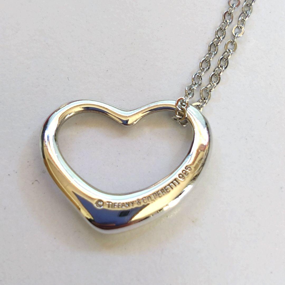 美品TIFFANY ティファニー オープンハート ネックレス シルバー ロゴ