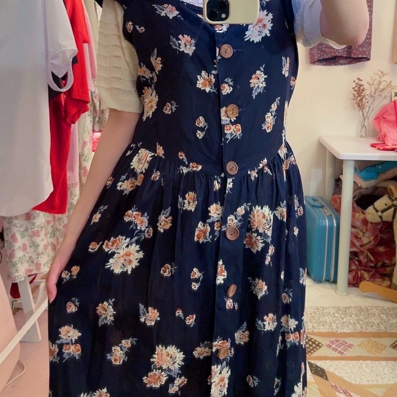 wood button flower jumper skirt